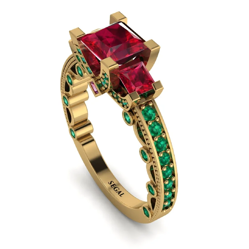 timeless ladies engagement rings-Modern Geometric Ruby Gold Engagement Ring - Beverly No. 25