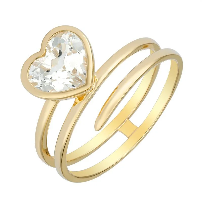 ladies vintage rings-Gemstone Heart Wrap Ring