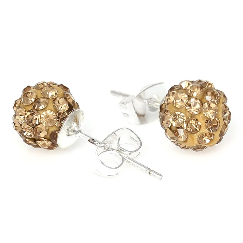 ladies bridal hoop earrings-November Birthstone 8mm Rhinestones Crystal Fireball Disco Ball Pave Bead Stud Earrings