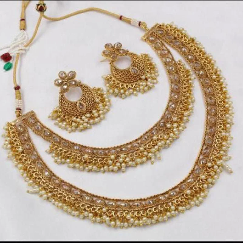 ladies infinity necklaces-Manisha Jewellery Gold Plated Crystal Stone Pearls Necklace Set