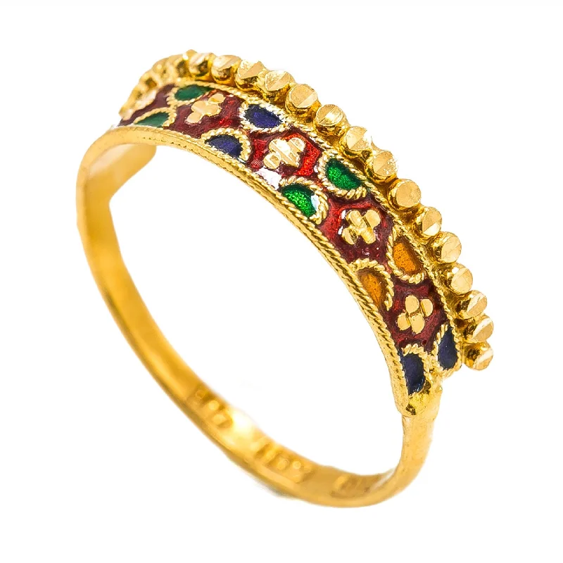 ladies bold rings-22K Yellow Gold Enamel Ring W/ Stacked Scallop Design