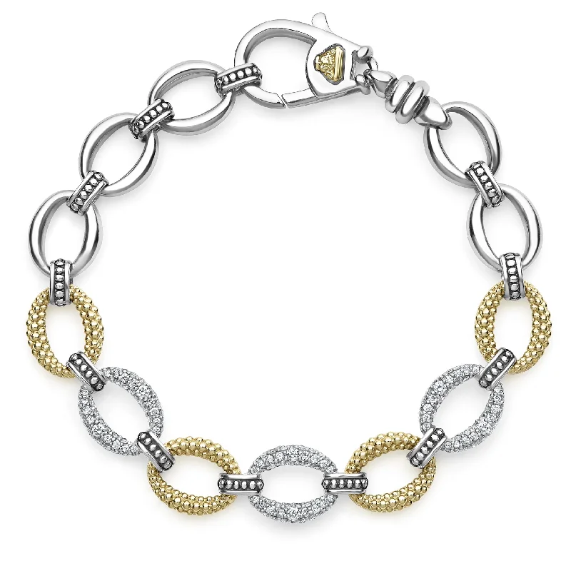 ladies beaded bracelets-Caviar Lux Three Station Diamond Link Bracelet