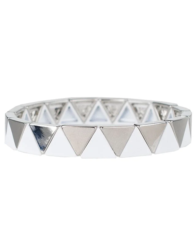 ladies gold bangle sets-White and Silver Triangle Pattern Stretch Bracelets