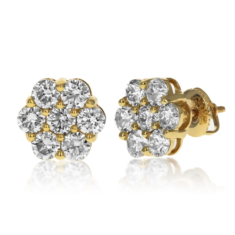 ladies crystal earrings-Cluster Flower Diamond Earrings | 14K Gold