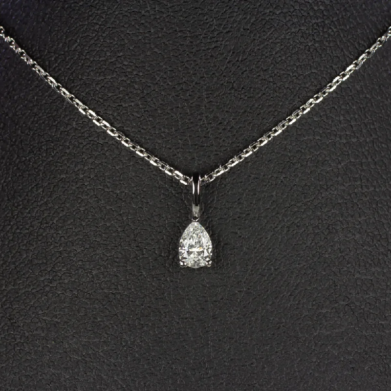 ladies diamond necklaces-PEAR SHAPE CUT NATURAL DIAMOND NECKLACE MINIMALIST CHARM PENDANT 14k WHITE GOLD