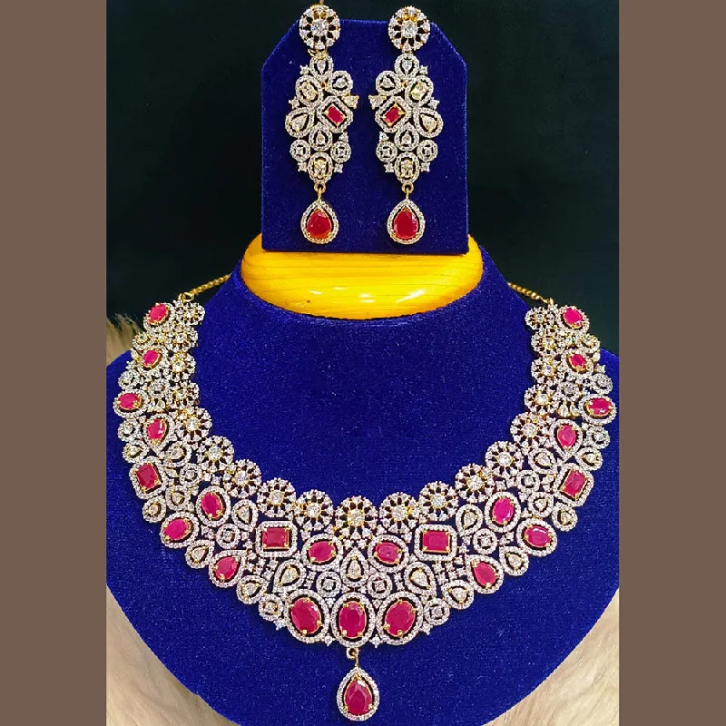 ladies custom necklaces-Jain Jewellers Gold Plated AD Stone Choker Necklace Set