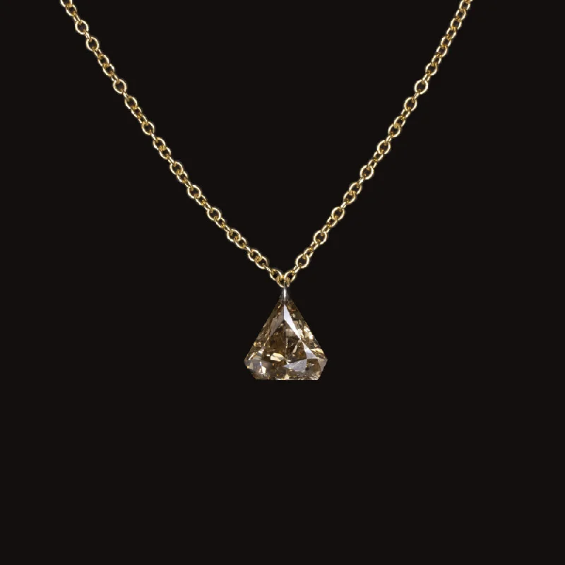 ladies luxury necklaces-1 CARAT SHIELD SHAPE NATURAL DIAMOND NECKLACE FANCY CHAMPAGNE TRIANGLE PENDANT