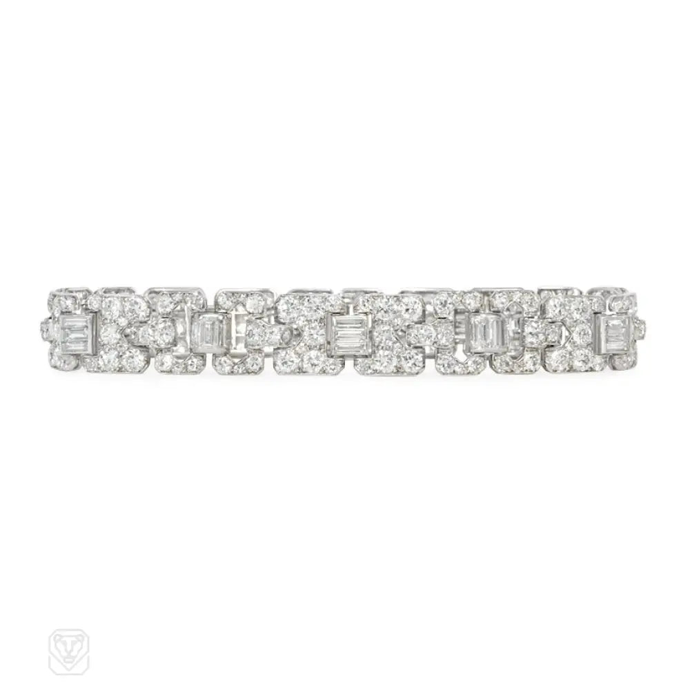 ladies engraved bracelets-Art Deco diamond bracelet, Mauboussin