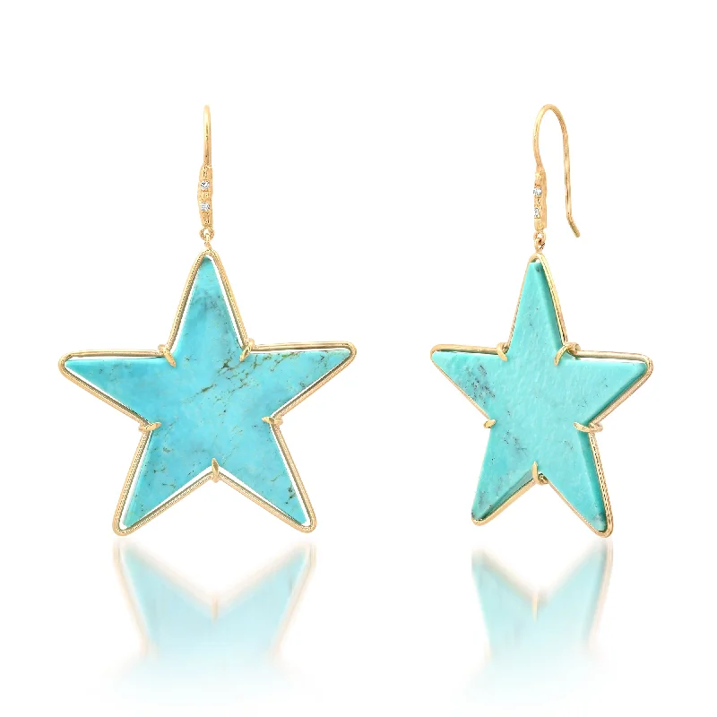 ladies sterling silver earrings-Turquoise Star Earrings