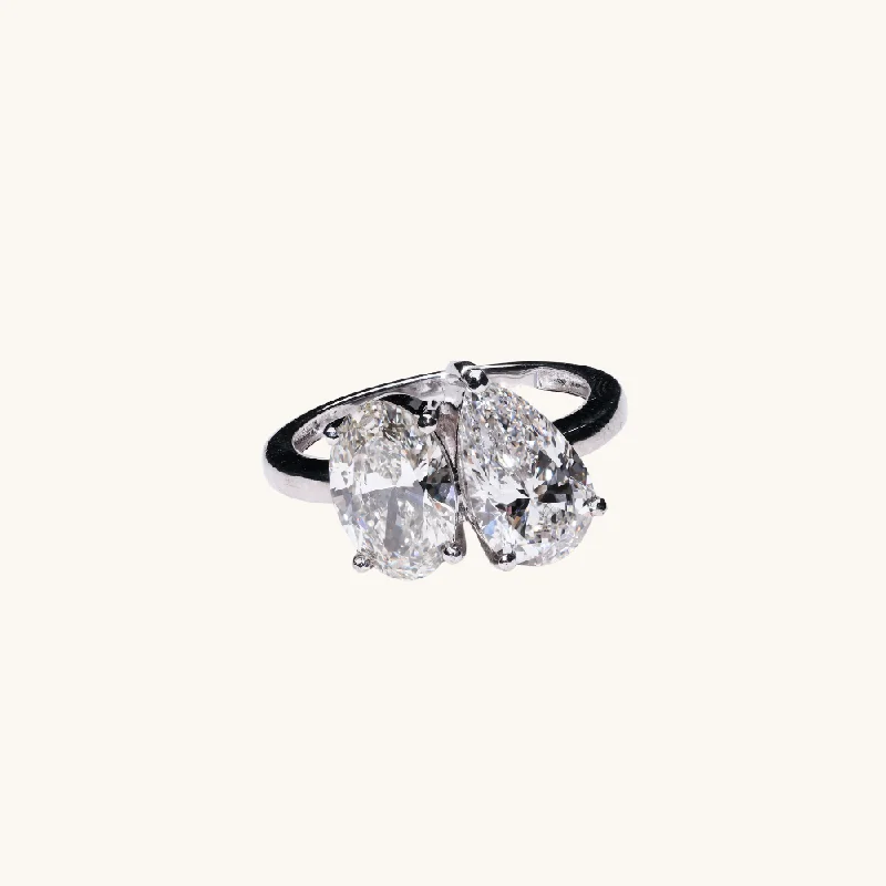 stackable engagement rings for ladies-Oval and Pear Toi et Moi Lab Diamond Engagement Ring