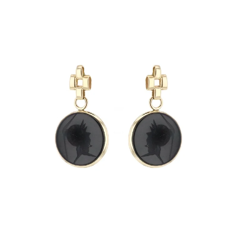 ladies designer stud earrings-Black Onyx Itaglio Earrings