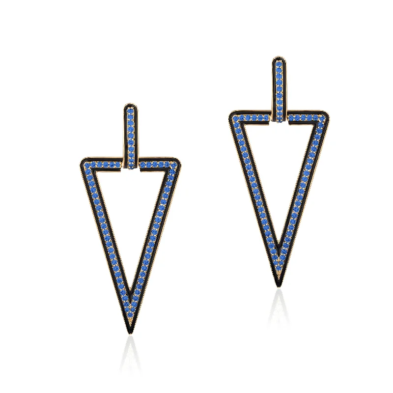 ladies trendy hoop earrings-V-Pave Sapphire Earrings with Enamel