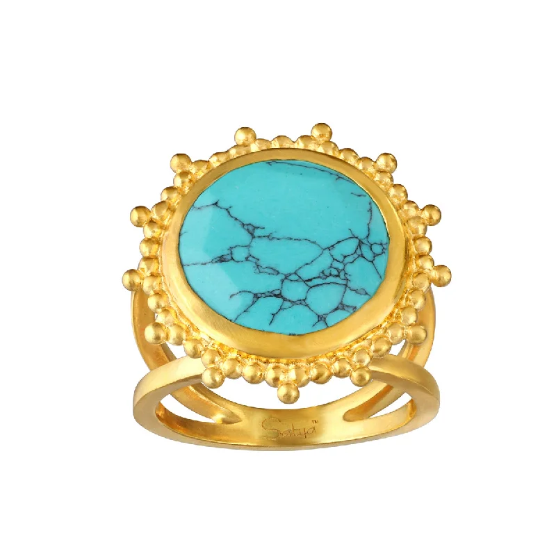 ladies flower rings-Nurture Your Voice Turquoise Gold Ring