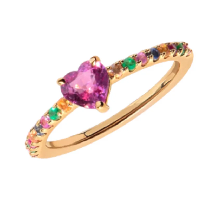 ladies luxury rings-Rainbow Gemstone Heart Ring