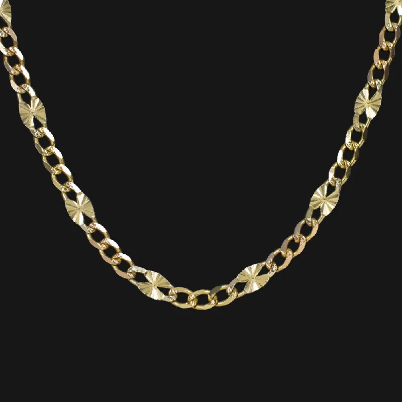 ladies fashion-forward necklaces-SOLID 14k TWO TONE GOLD CHAIN LINK NECKLACE 24 INCH YELLOW ROSE STARBURST CURB