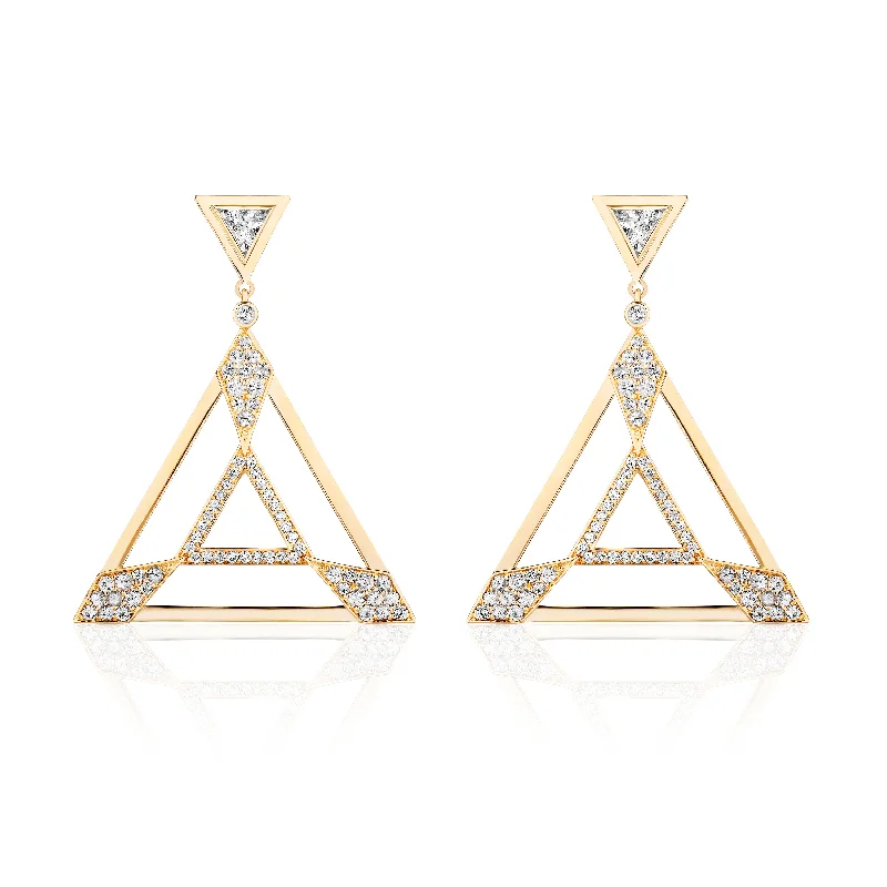 ladies precious stone earrings-Triangle Sapphire Topaz Earrings with Diamonds