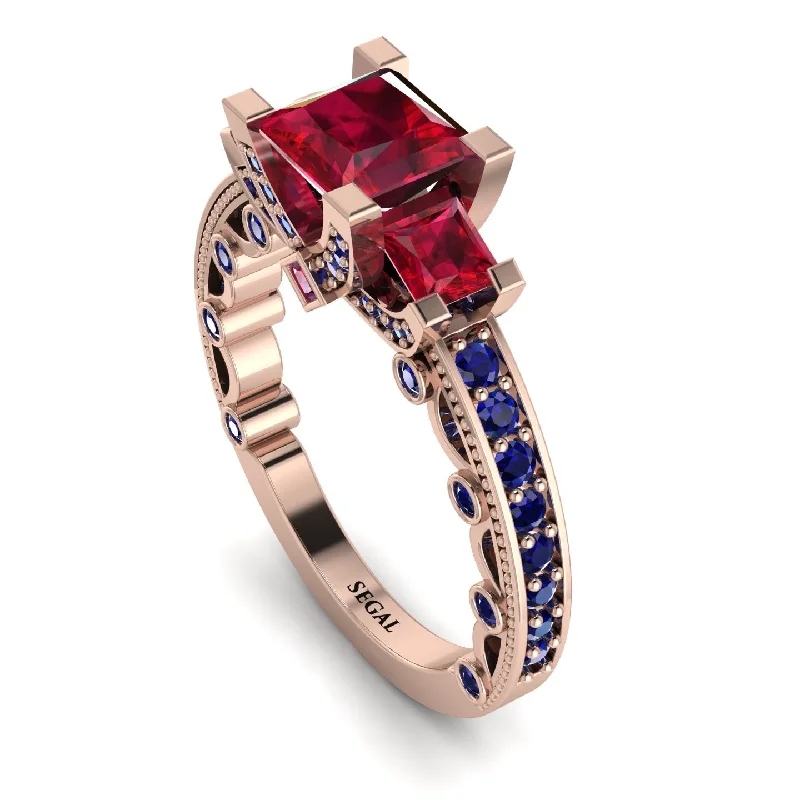 princess cut ladies engagement rings-Modern Geometric Ruby Gold Engagement Ring - Beverly No. 71