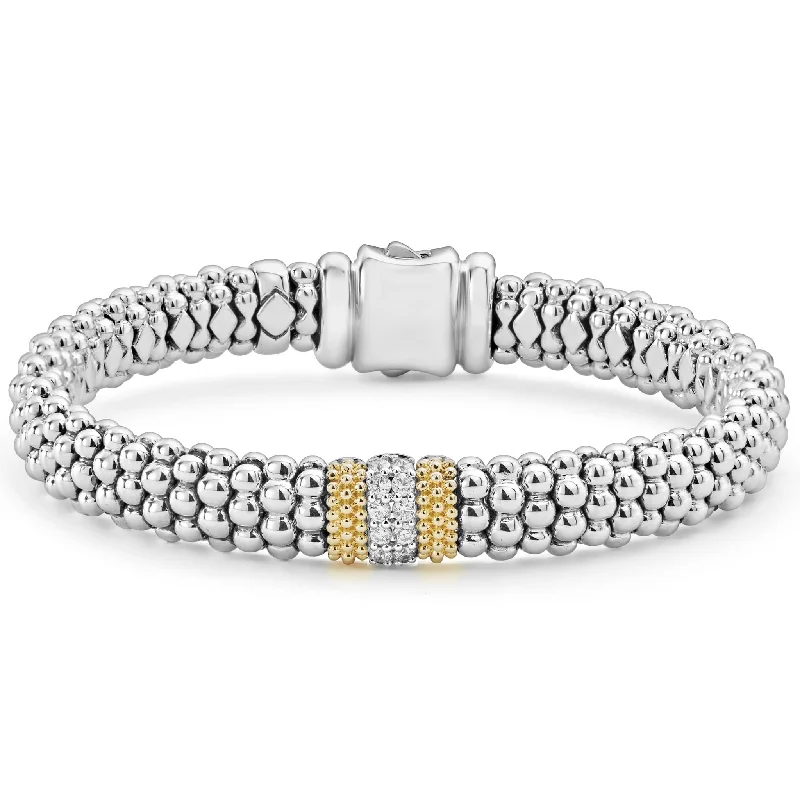 ladies leather bracelets-Caviar Lux Single Station Diamond Caviar Bracelet | 9mm