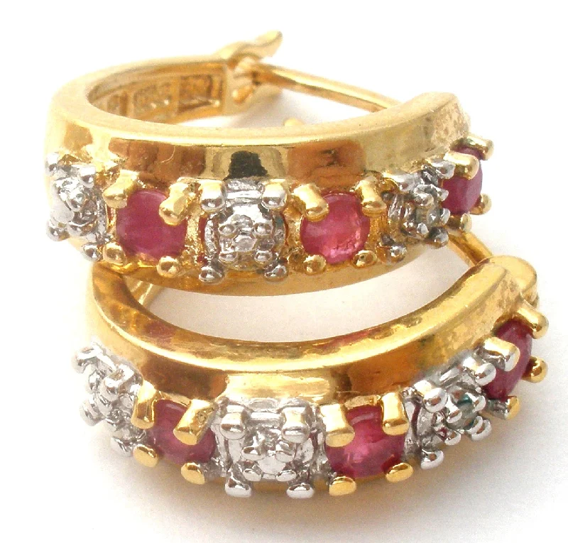 ladies bridal jewelry earrings-Ruby & Diamond Hoop Earrings Ross Simons