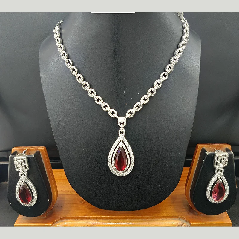 ladies classic necklaces-Jain Jewellers Silver Plated AD Necklace Set