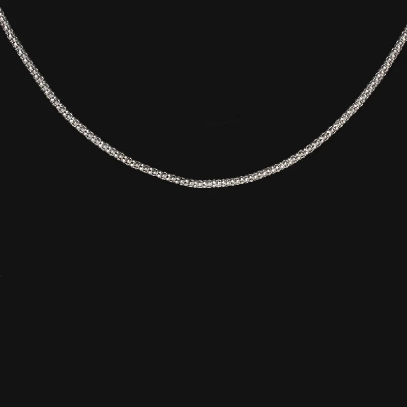 ladies silver pendant necklaces-14k WHITE GOLD POPCORN CHAIN 19in 1.73mm NECKLACE CLASSIC TEXTURED MENS LADIES