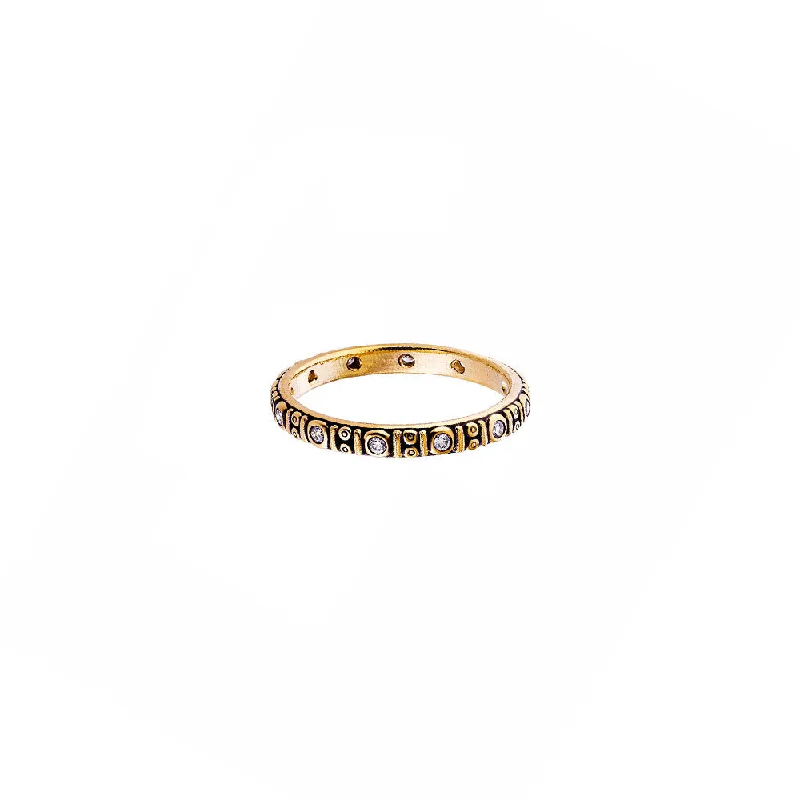 ladies gemstone engagement rings-18 Karat Yellow Gold Circle band with diamond band