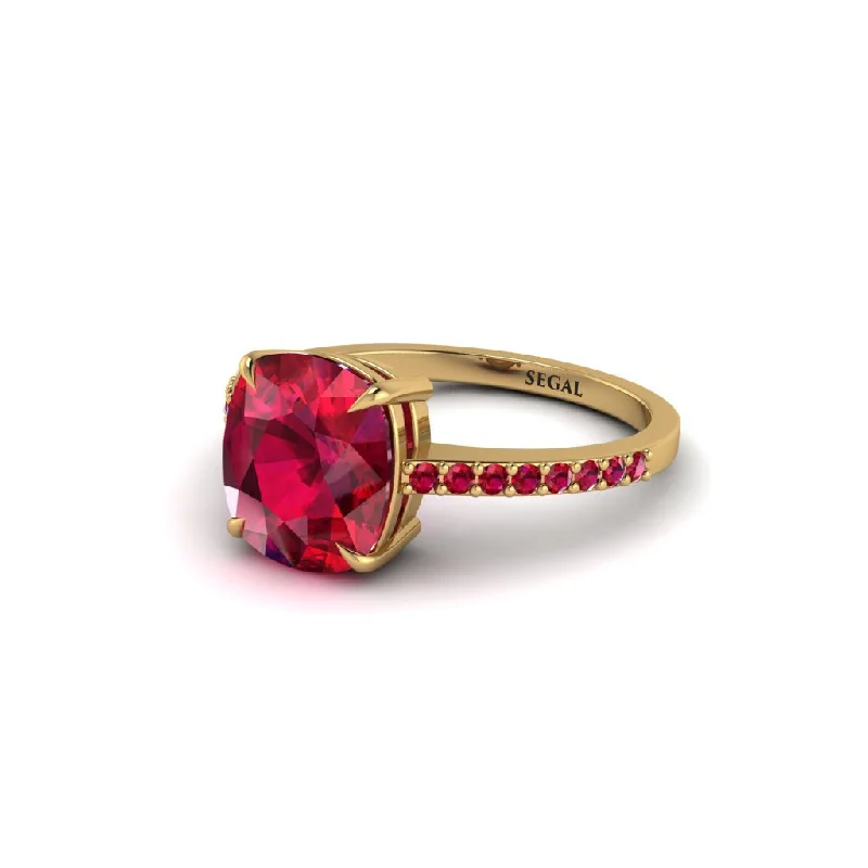 two-tone ladies engagement rings-Gold Handmade Cushion Cut Ruby Engagement Ring - Whitney No. 55