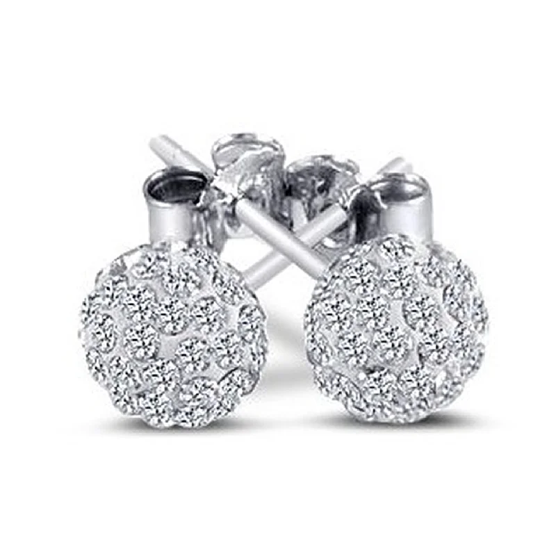 ladies gold earrings for women-Sterling Silver 6mm each 925 Crystal CZ 2 Carat Total Weight Stud Earrings.