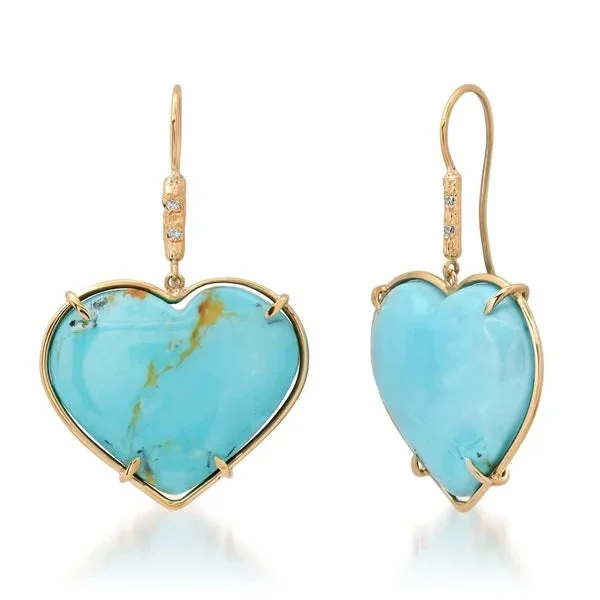 ladies vintage earrings-Turquoise Heart Earrings