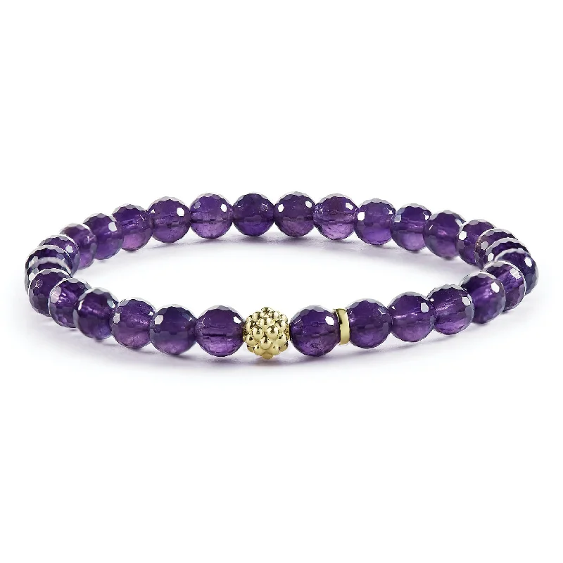 ladies timeless bangles-Caviar Icon Amethyst Gold Station Bead Bracelet