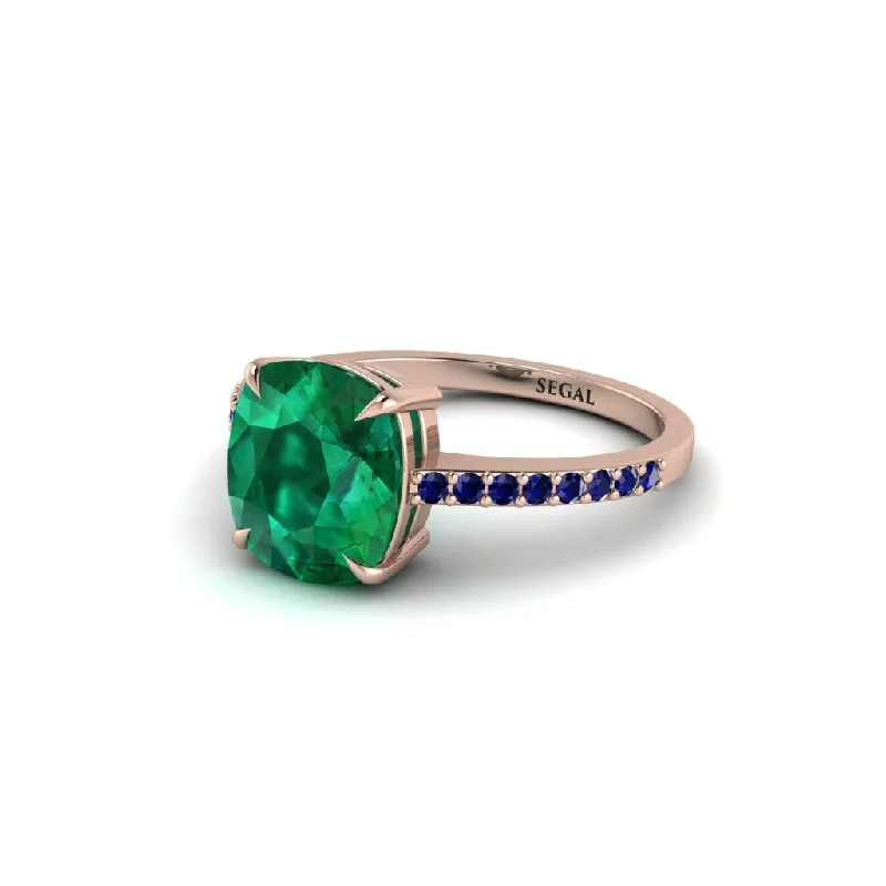 fancy colored diamond ladies engagement rings-Gold Handmade Cushion Cut Emerald Engagement Ring - Whitney No. 65