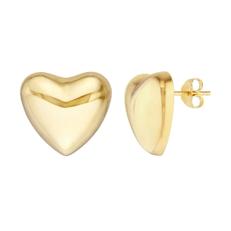 ladies wedding earrings-Puffed Heart Stud Earrings