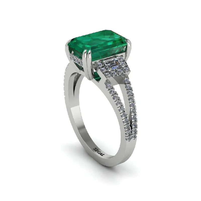 unique solitaire ladies engagement rings-Split Shank Emerald Cut Emerald Designer Engagement Ring - Ursula No. 6