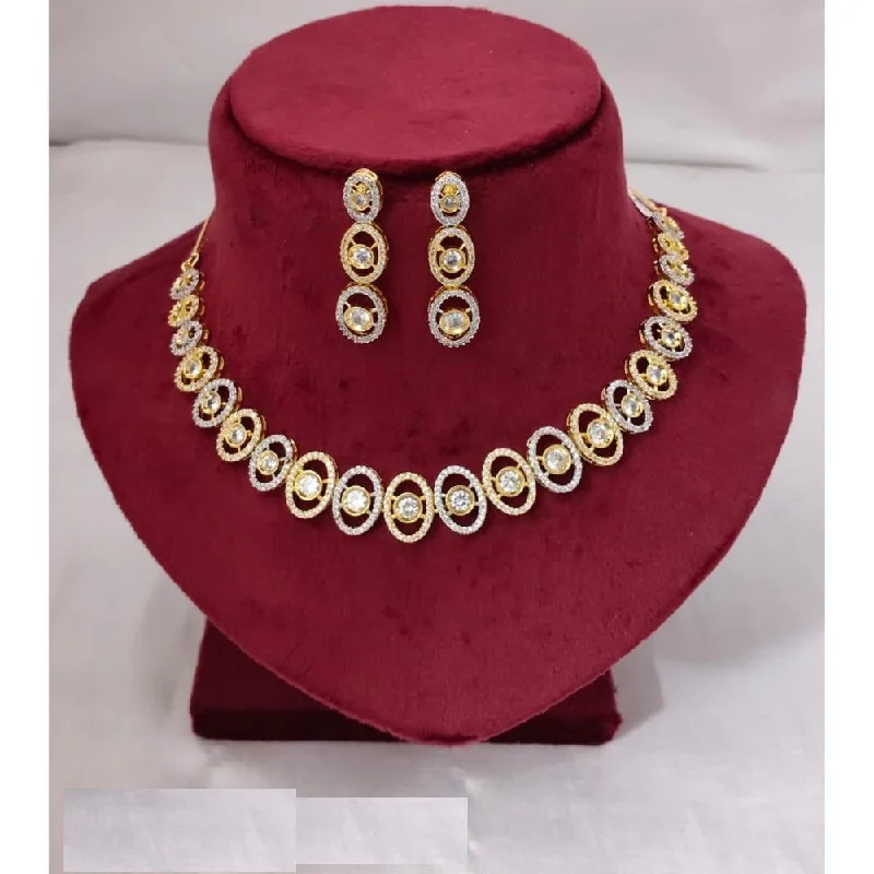 ladies heart-shaped necklaces-Akruti Collection Gold Plated Plated AD Necklace Set