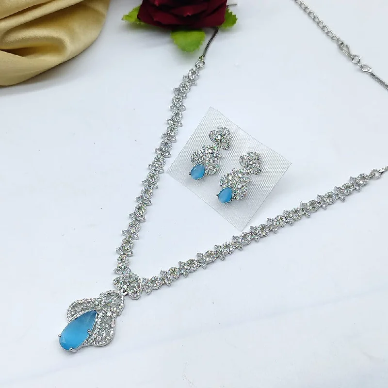 ladies artistic necklaces-Akruti Collection Silver Plated AD Necklace Set