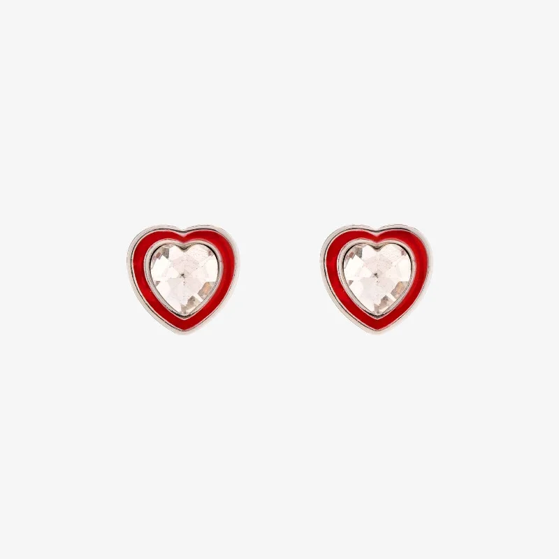 ladies silver drop earrings-Stone & Enamel Heart Stud Earrings