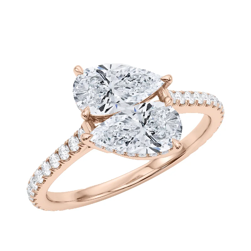 ladies antique style rings-Pear East-West Twin Pave Diamond Ring