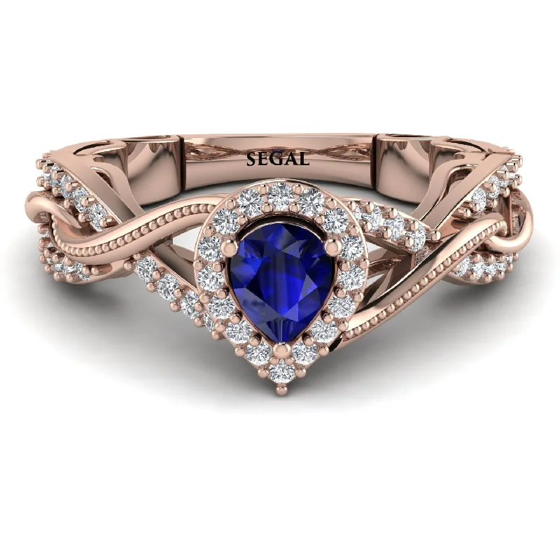 antique ladies engagement rings-Infinity Inspired Halo Sapphire Engagement Ring - Teresa No. 14