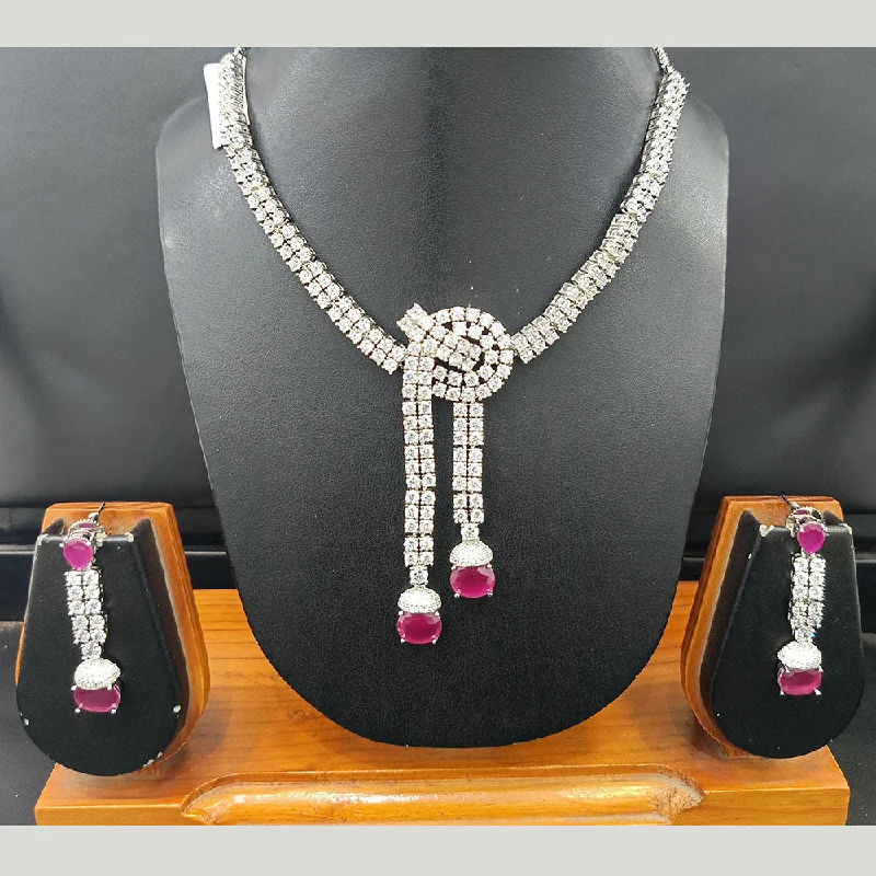 ladies adjustable necklaces-Jain Jewellers Silver Plated AD Necklace Set