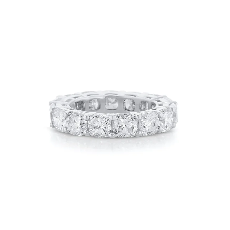 ladies minimal rings-7.62 Cttw Cushion Cut Diamond Platinum Eternity Band