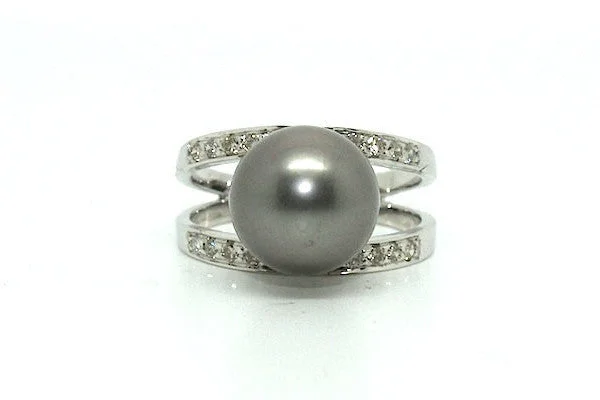 ladies promise rings-Tahition Pearl & Diamond Parallel Ring Ad No. 0879