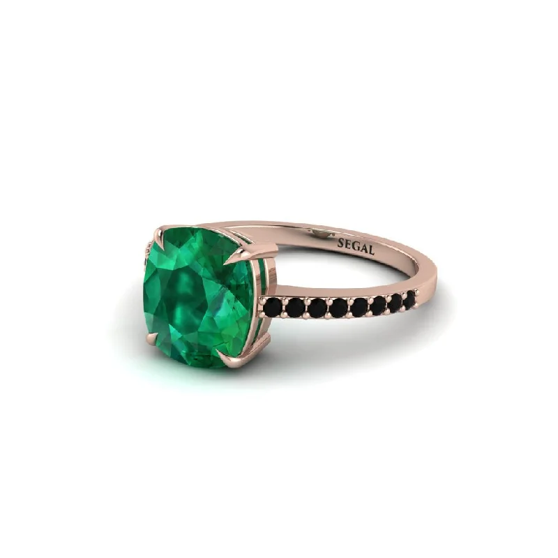 vintage-style ladies engagement rings-Gold Handmade Cushion Cut Emerald Engagement Ring - Whitney No. 35