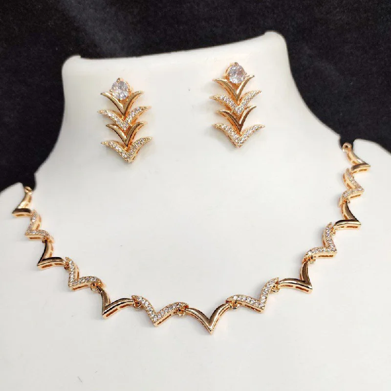 ladies designer necklaces-Aamrapali Rose Gold Plated AD Necklace Set