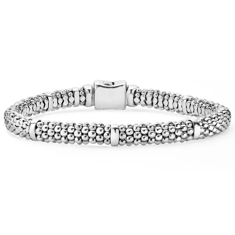 ladies stackable bracelets-Signature Caviar Silver Station Caviar Bracelet | 6mm