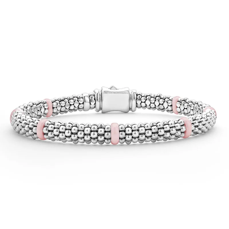 ladies pearl bracelet sets-Pink Caviar Ceramic Station Caviar Bracelet | 6mm