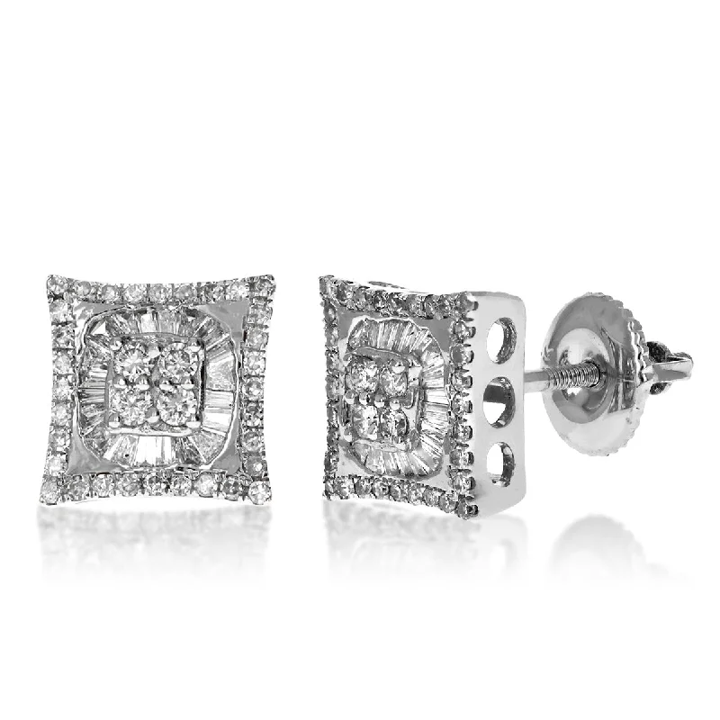 ladies designer earrings-Baguette & Round Diamond Stud Earrings | 14K Gold