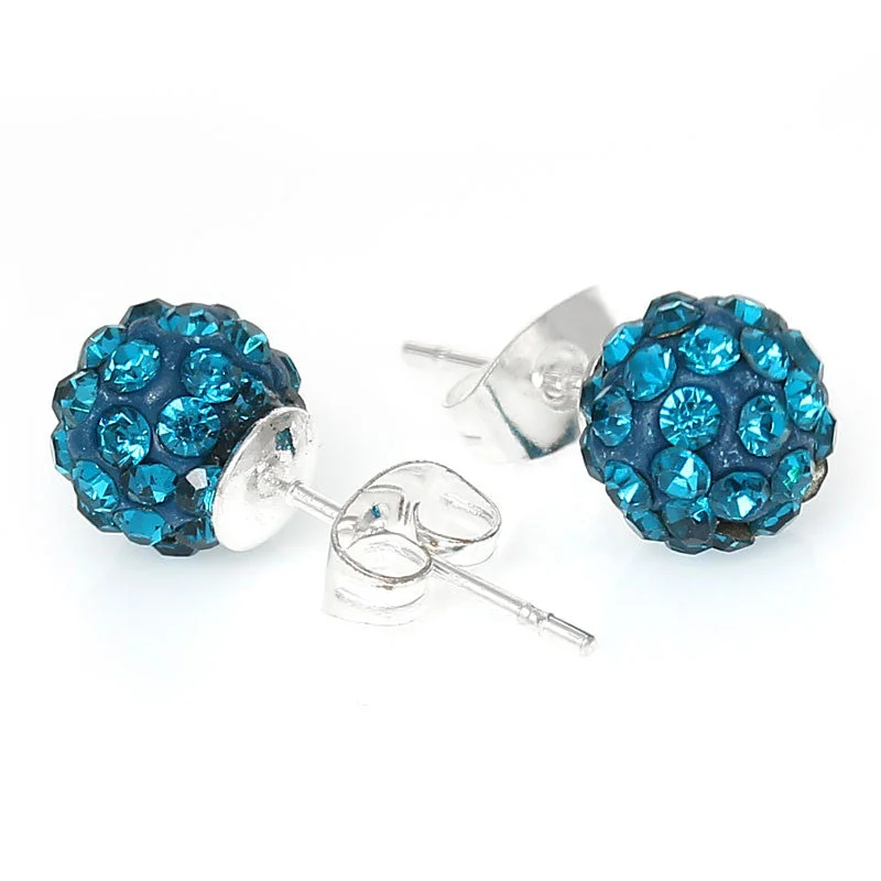 ladies designer stud earrings-December Birthstone 8mm Rhinestones Crystal Fireball Disco Ball Pave Bead Stud Earrings