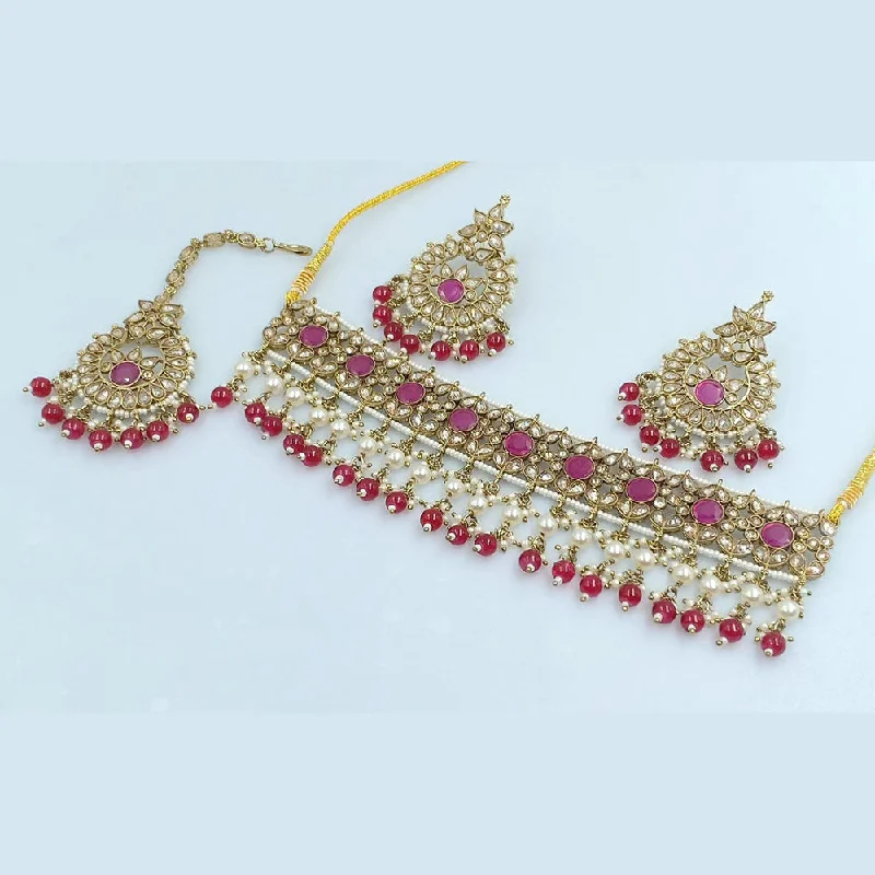 ladies statement necklaces-Rani Sati Jewels Gold Plated Crystal and Pearl Necklace Set