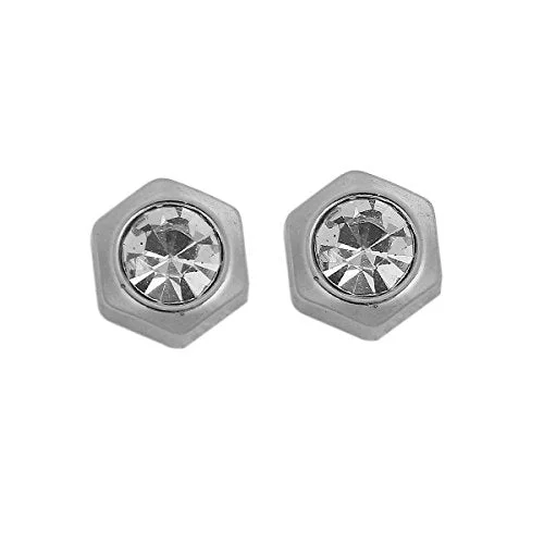 ladies everyday earrings-Sexy Sparkles Stainless Steel Hexagon Ear Post Stud Earrings Silver Tone for Men Women Ear Piercing Earrings