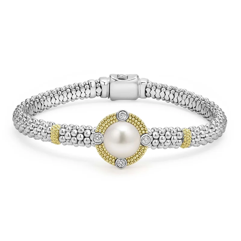 ladies engraved bangles-Luna Pearl Diamond Caviar Bracelet | 6mm